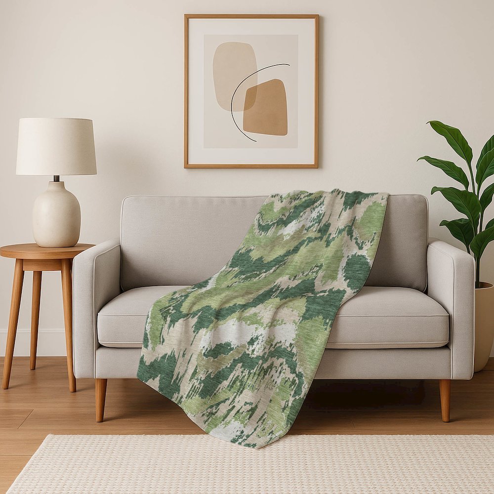 Premium Machine Washable ASB865 Green 50" x 70" Sherpa Throw Blanket. Picture 5