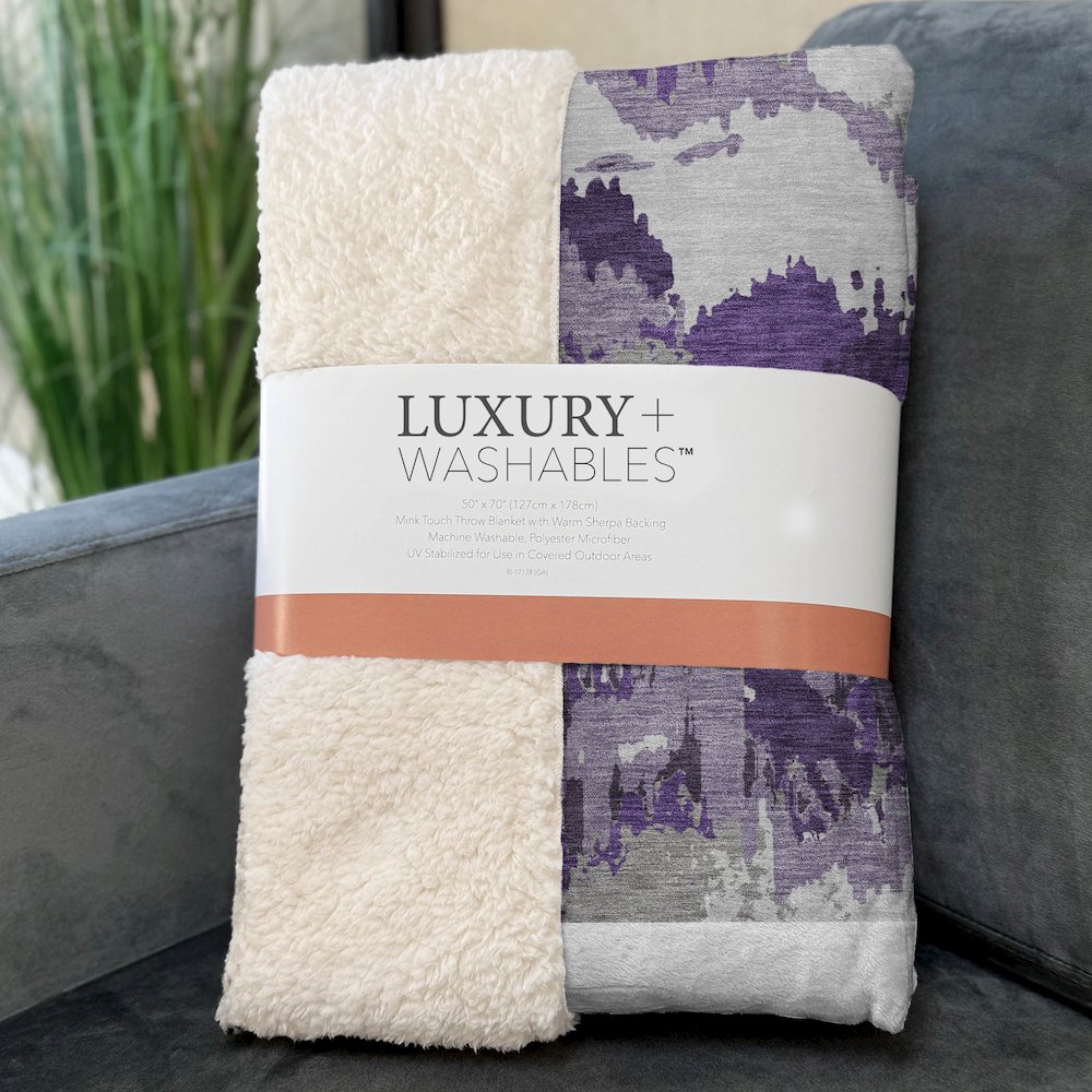Premium Machine Washable ASB865 Purple 50" x 70" Sherpa Throw Blanket. Picture 3