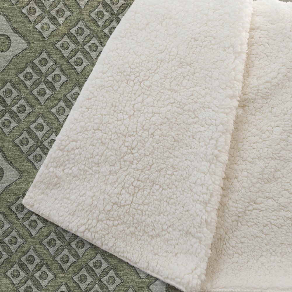 Premium Machine Washable ASB866 Olive 50" x 70" Sherpa Throw Blanket. Picture 2