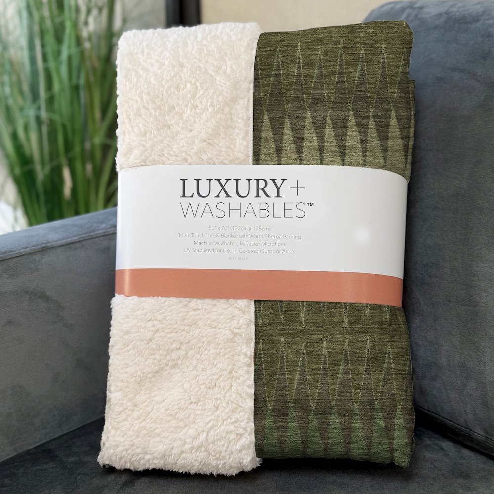 Premium Machine Washable ASB867 Olive 50" x 70" Sherpa Throw Blanket. Picture 3