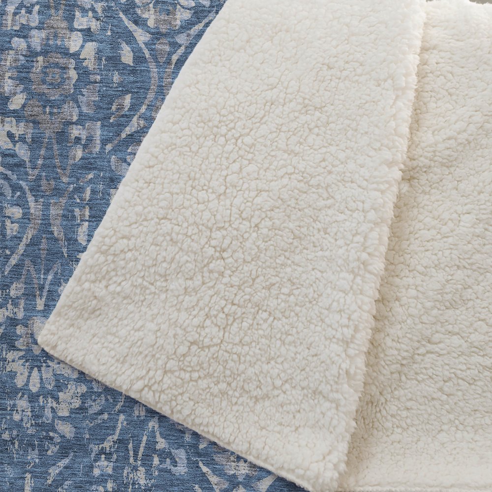 Premium Machine Washable ASB868 Blue 50" x 70" Sherpa Throw Blanket. Picture 2