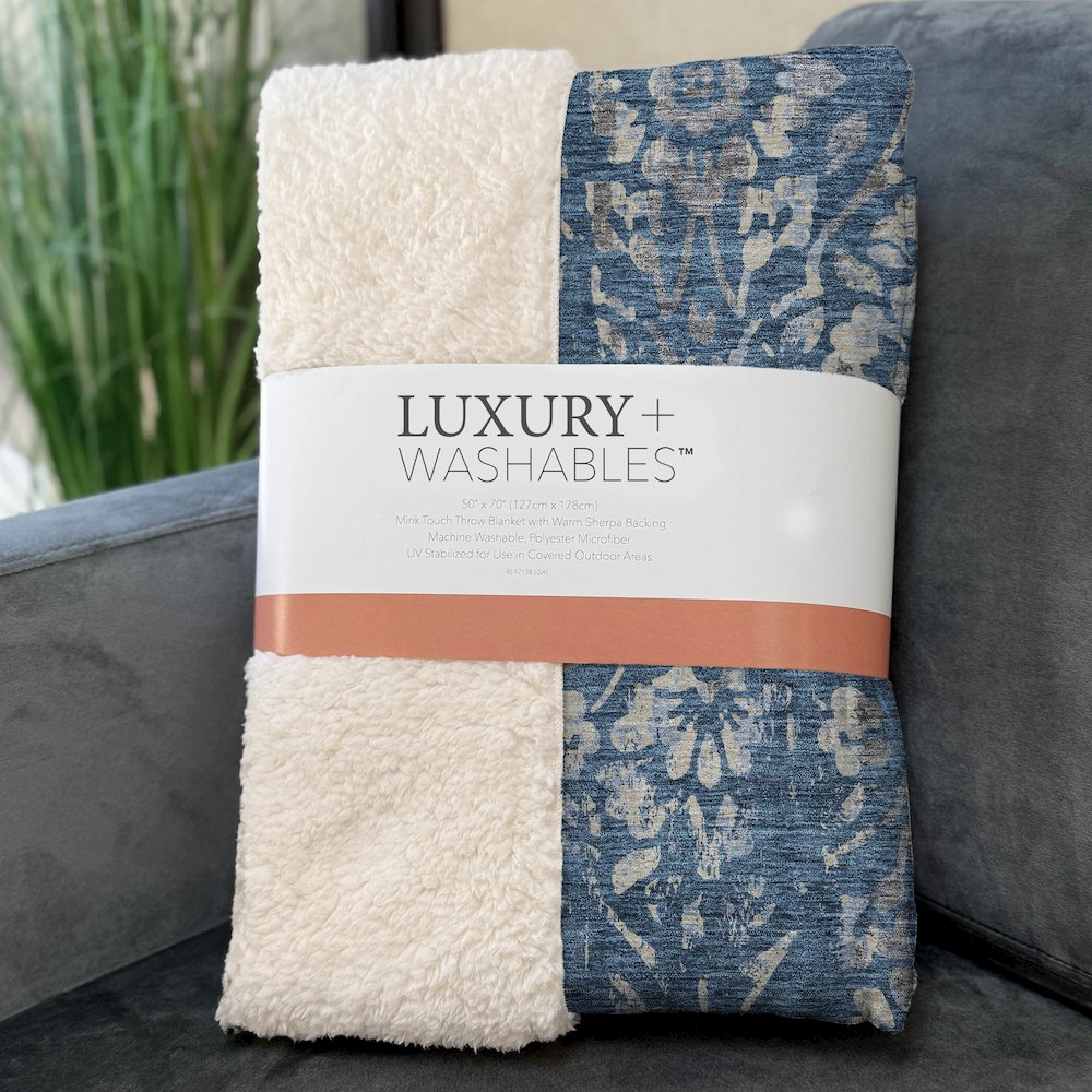 Premium Machine Washable ASB868 Blue 50" x 70" Sherpa Throw Blanket. Picture 3
