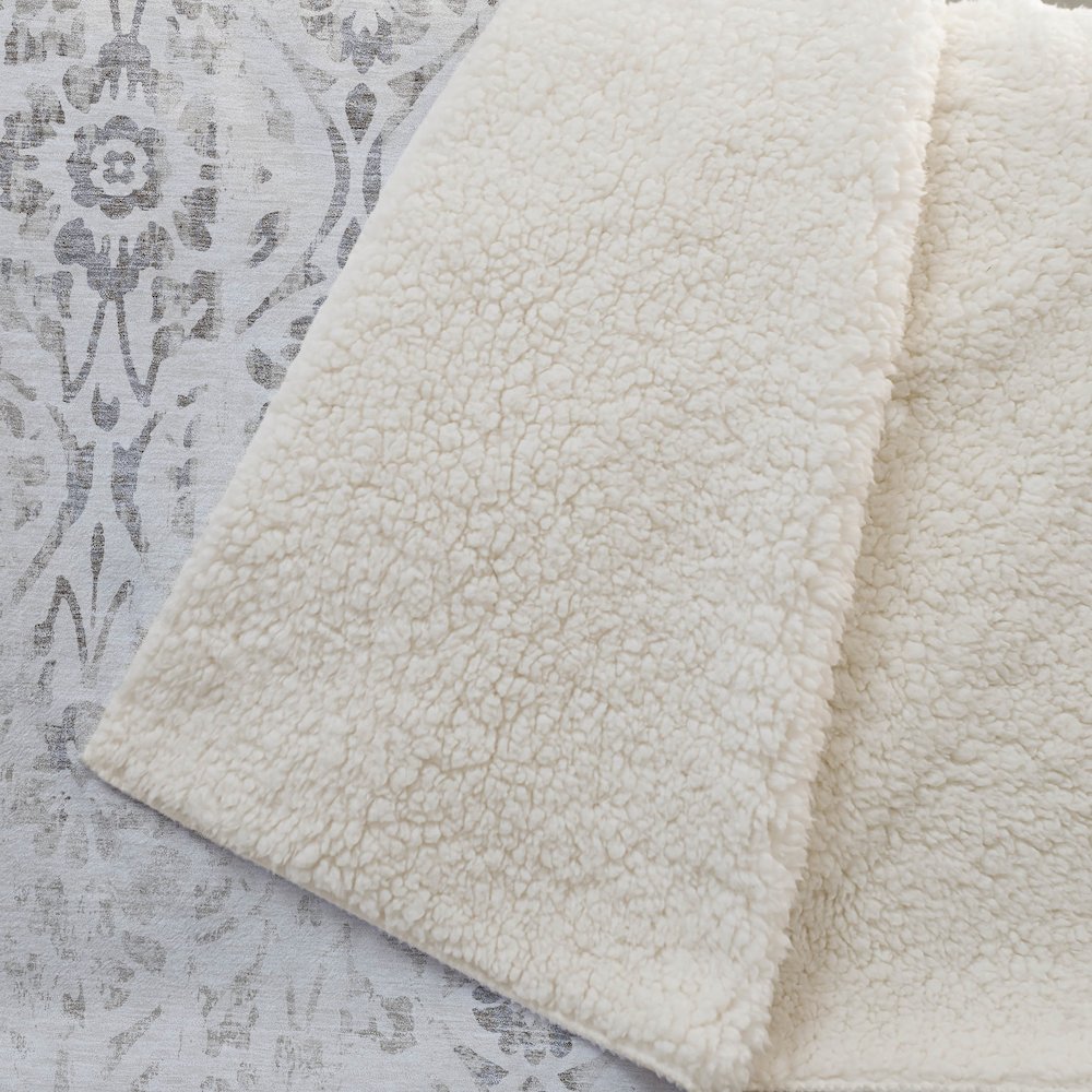Premium Machine Washable ASB868 Ivory 50" x 70" Sherpa Throw Blanket. Picture 2