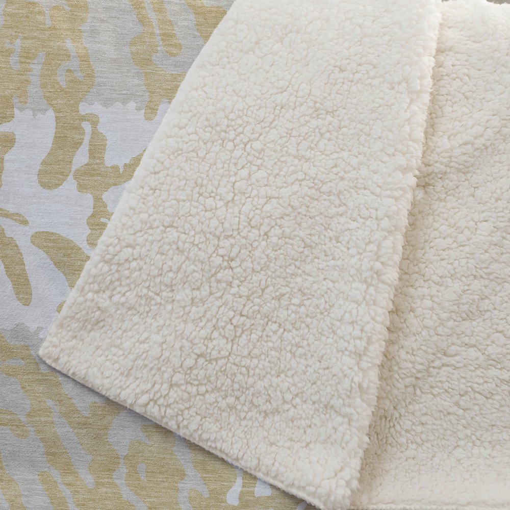 Premium Machine Washable ASB873 Gold 50" x 70" Sherpa Throw Blanket. Picture 2