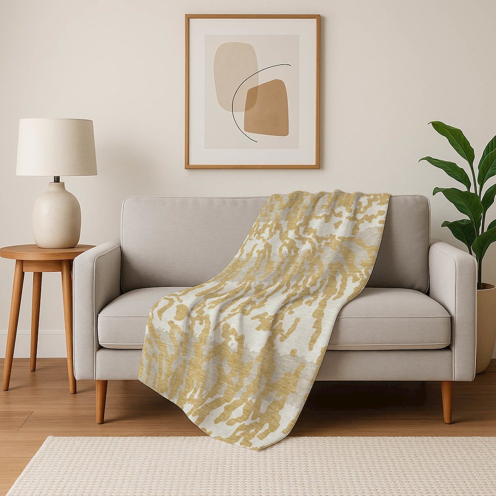 Premium Machine Washable ASB873 Gold 50" x 70" Sherpa Throw Blanket. Picture 5