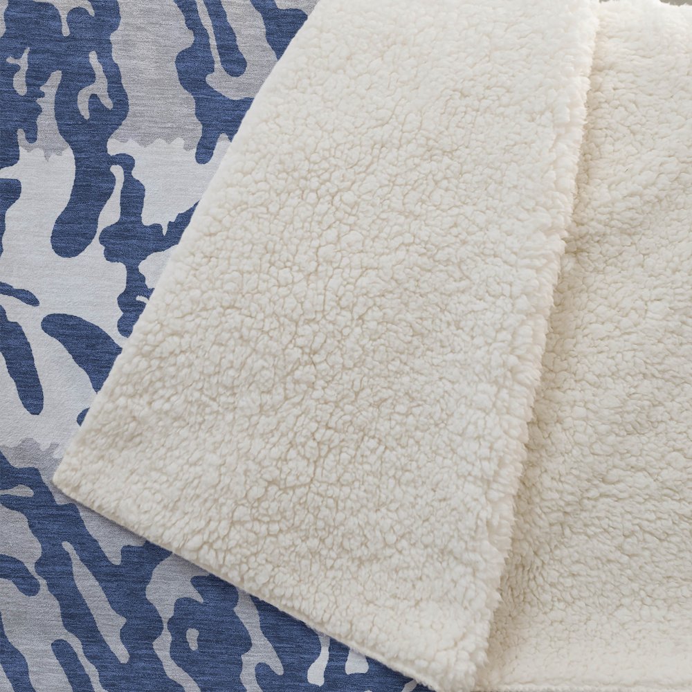Premium Machine Washable ASB873 Navy 50" x 70" Sherpa Throw Blanket. Picture 2