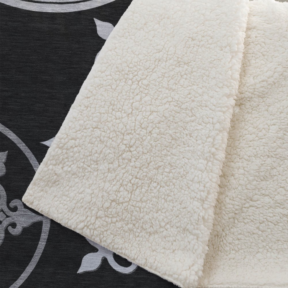 Premium Machine Washable ASB874 Black 50" x 70" Sherpa Throw Blanket. Picture 2
