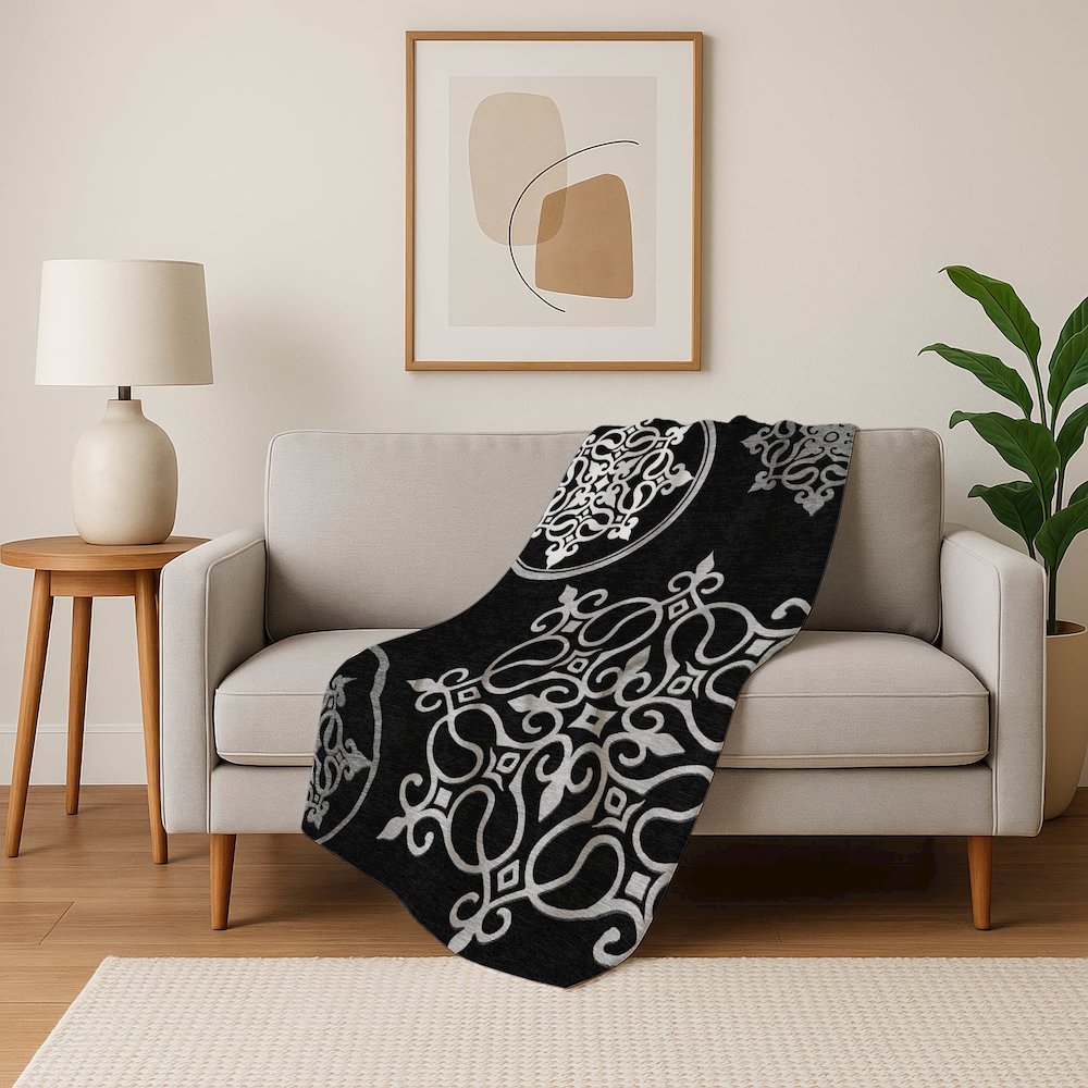 Premium Machine Washable ASB874 Black 50" x 70" Sherpa Throw Blanket. Picture 5
