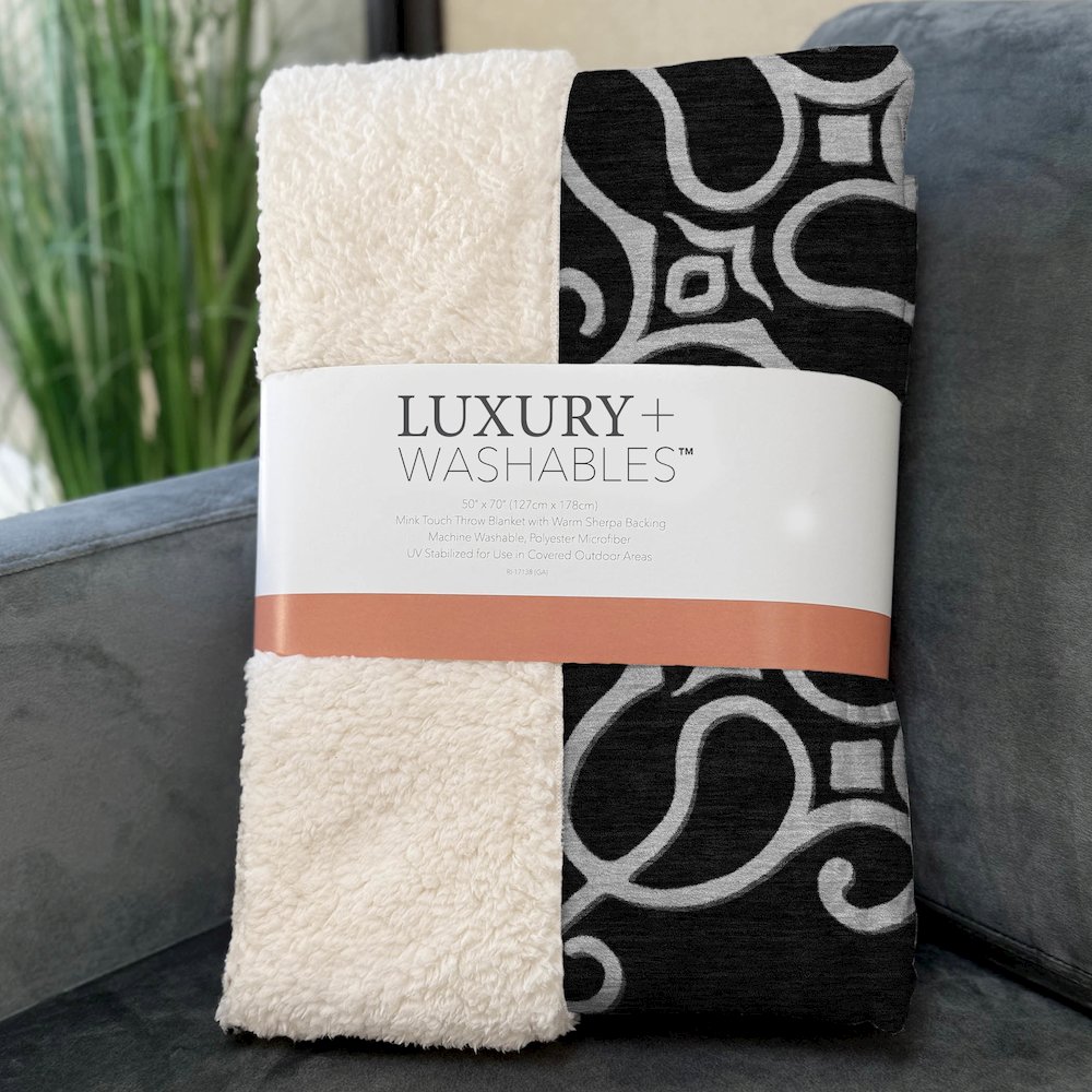 Premium Machine Washable ASB874 Black 50" x 70" Sherpa Throw Blanket. Picture 3