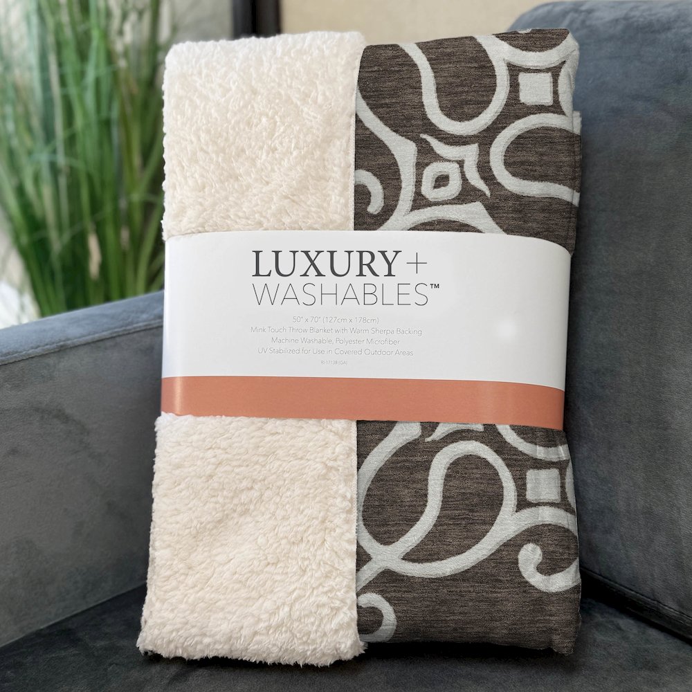 Premium Machine Washable ASB874 Chocolate 50" x 70" Sherpa Throw Blanket. Picture 3