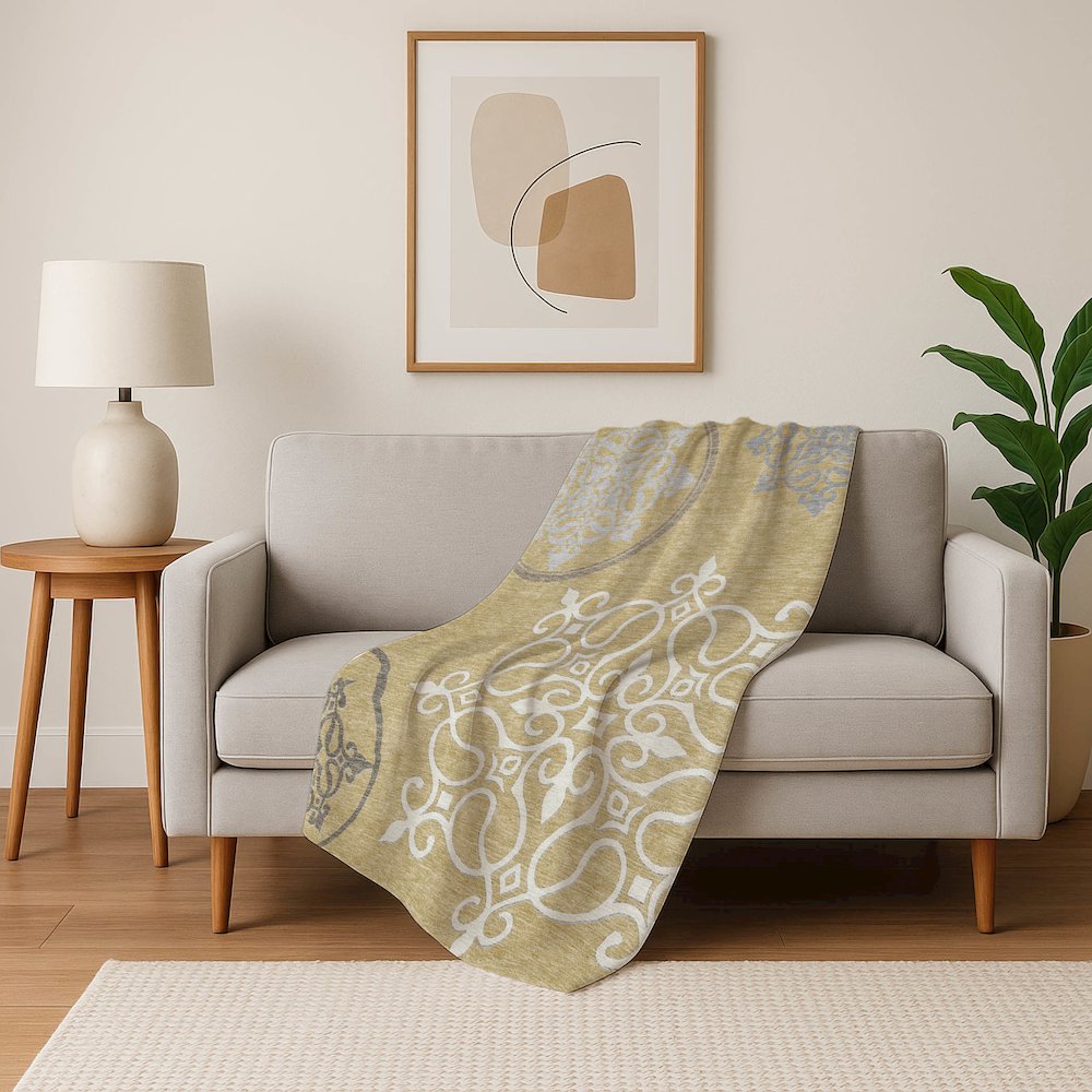 Premium Machine Washable ASB874 Gold 50" x 70" Sherpa Throw Blanket. Picture 5