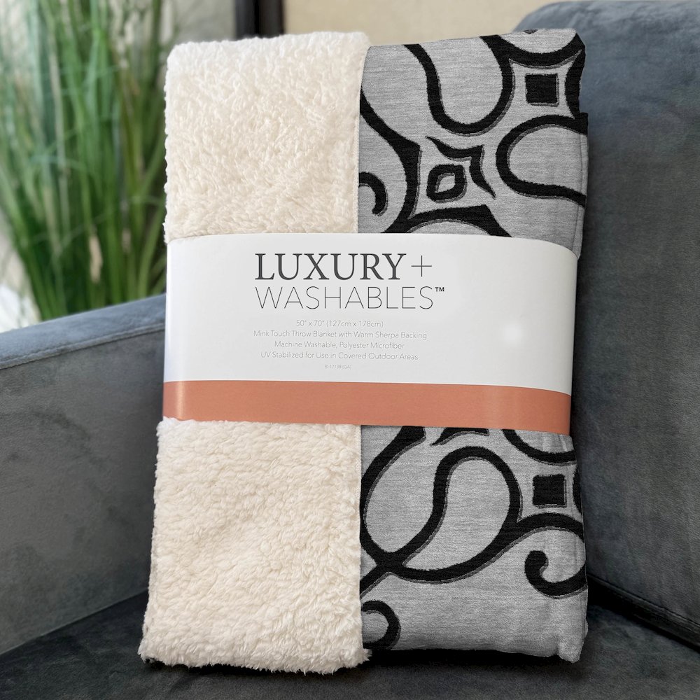 Premium Machine Washable ASB874 Gray 50" x 70" Sherpa Throw Blanket. Picture 3
