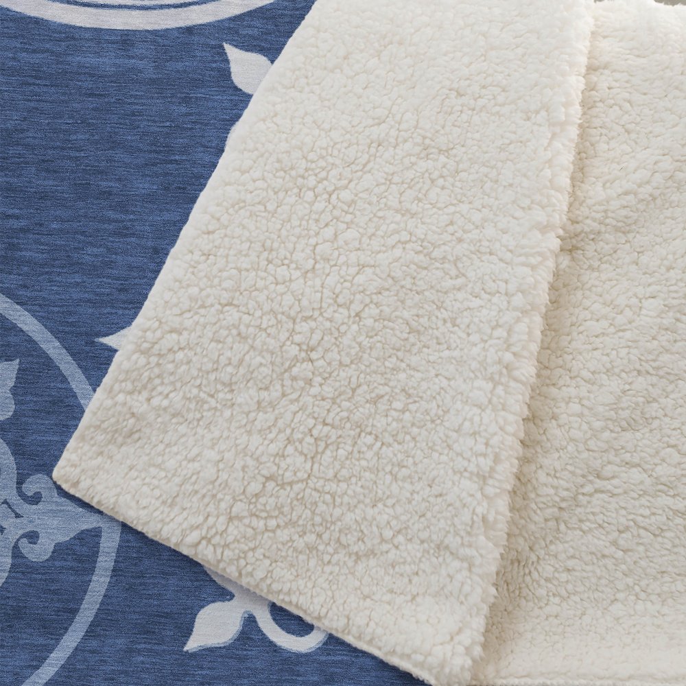 Premium Machine Washable ASB874 Navy 50" x 70" Sherpa Throw Blanket. Picture 2