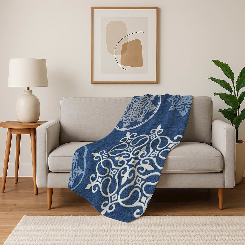 Premium Machine Washable ASB874 Navy 50" x 70" Sherpa Throw Blanket. Picture 5