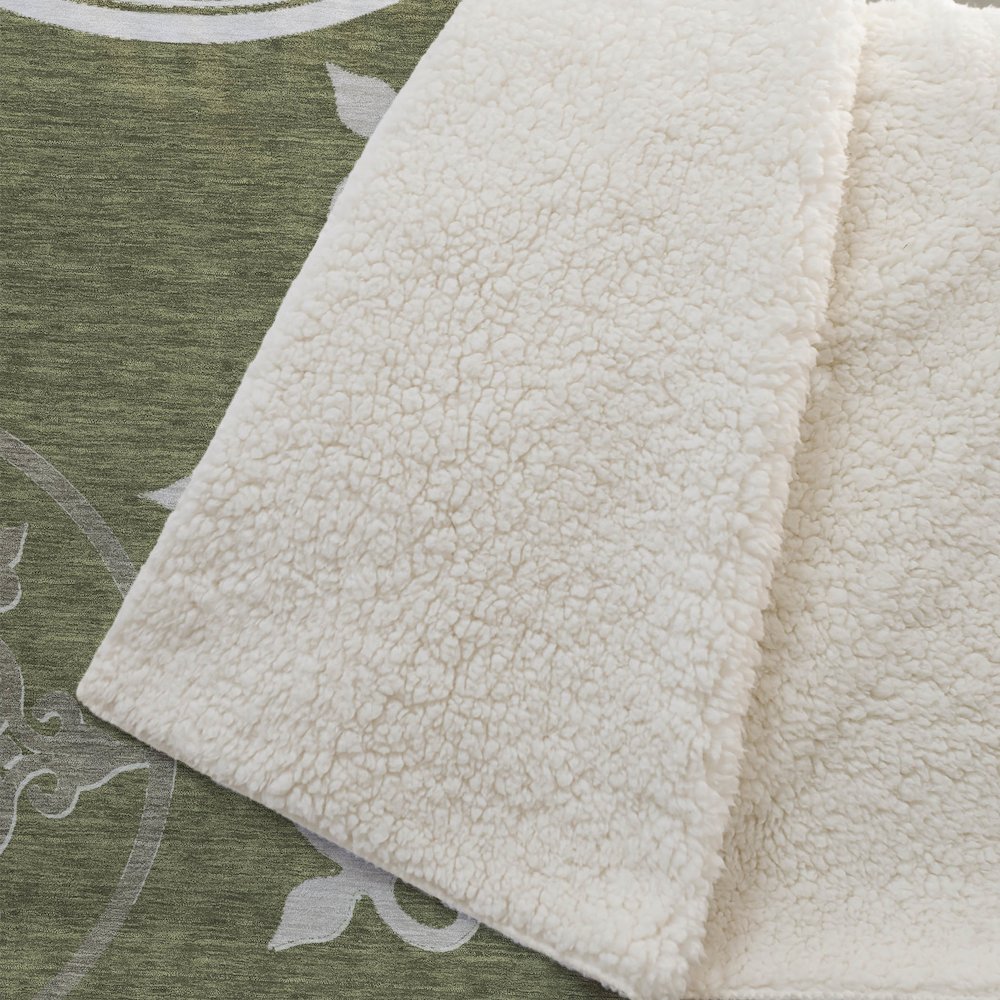 Premium Machine Washable ASB874 Olive 50" x 70" Sherpa Throw Blanket. Picture 2