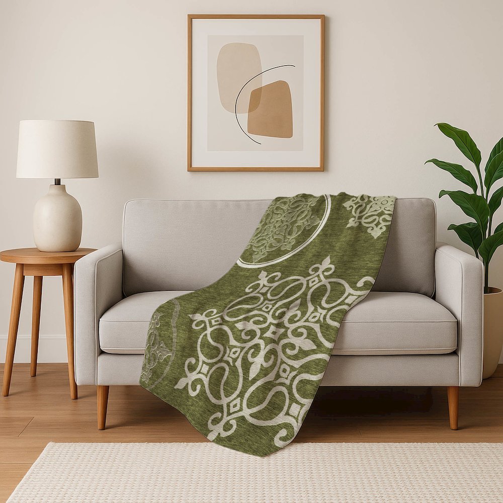 Premium Machine Washable ASB874 Olive 50" x 70" Sherpa Throw Blanket. Picture 5