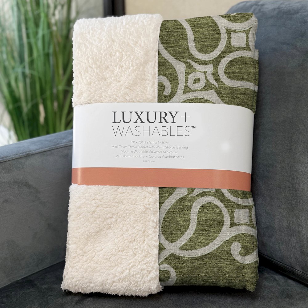 Premium Machine Washable ASB874 Olive 50" x 70" Sherpa Throw Blanket. Picture 3