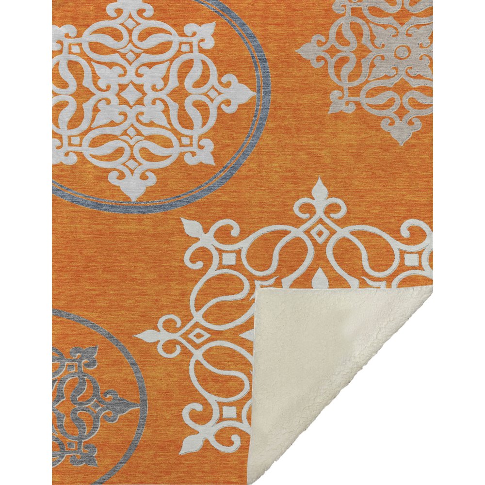 Premium Machine Washable ASB874 Orange 50" x 70" Sherpa Throw Blanket. Picture 1