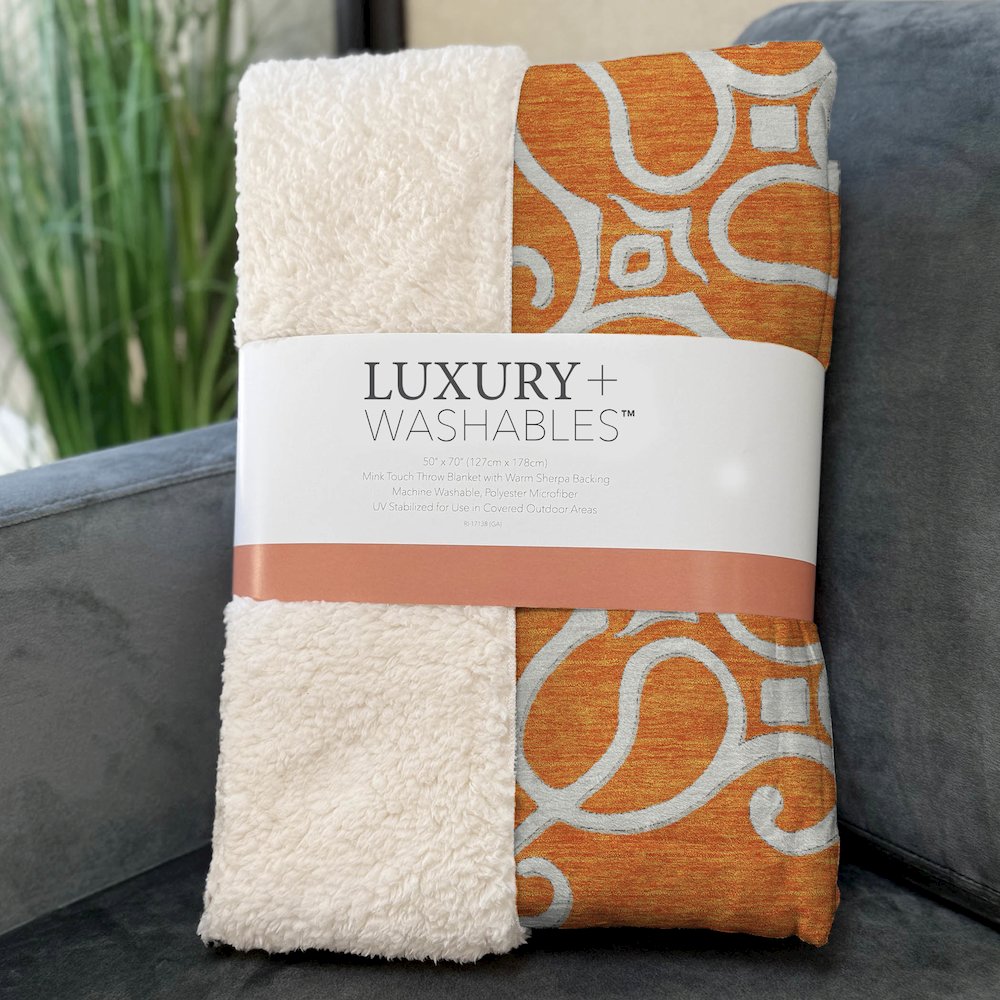 Premium Machine Washable ASB874 Orange 50" x 70" Sherpa Throw Blanket. Picture 3