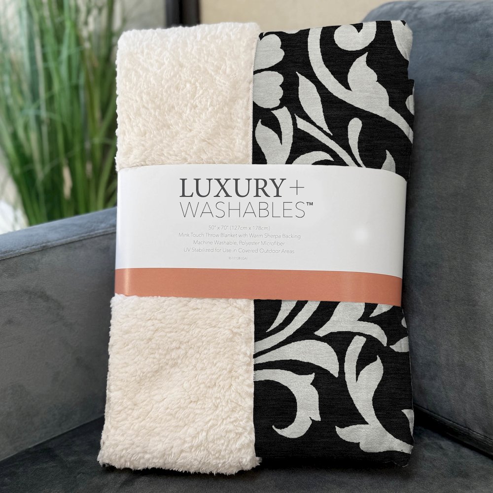 Premium Machine Washable ASB875 Black 50" x 70" Sherpa Throw Blanket. Picture 3