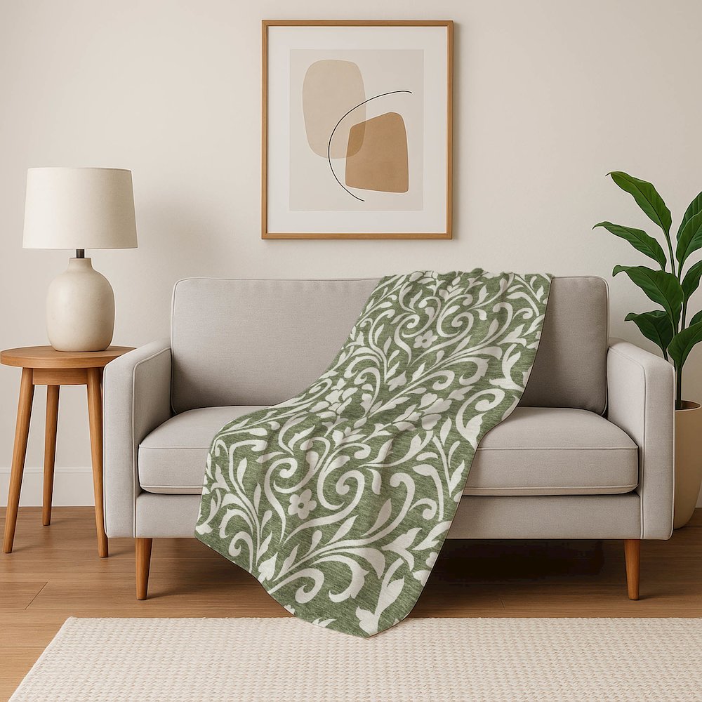 Premium Machine Washable ASB875 Fern 50" x 70" Sherpa Throw Blanket. Picture 5