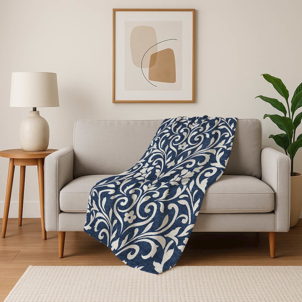 Premium Machine Washable ASB875 Navy 50" x 70" Sherpa Throw Blanket. Picture 5