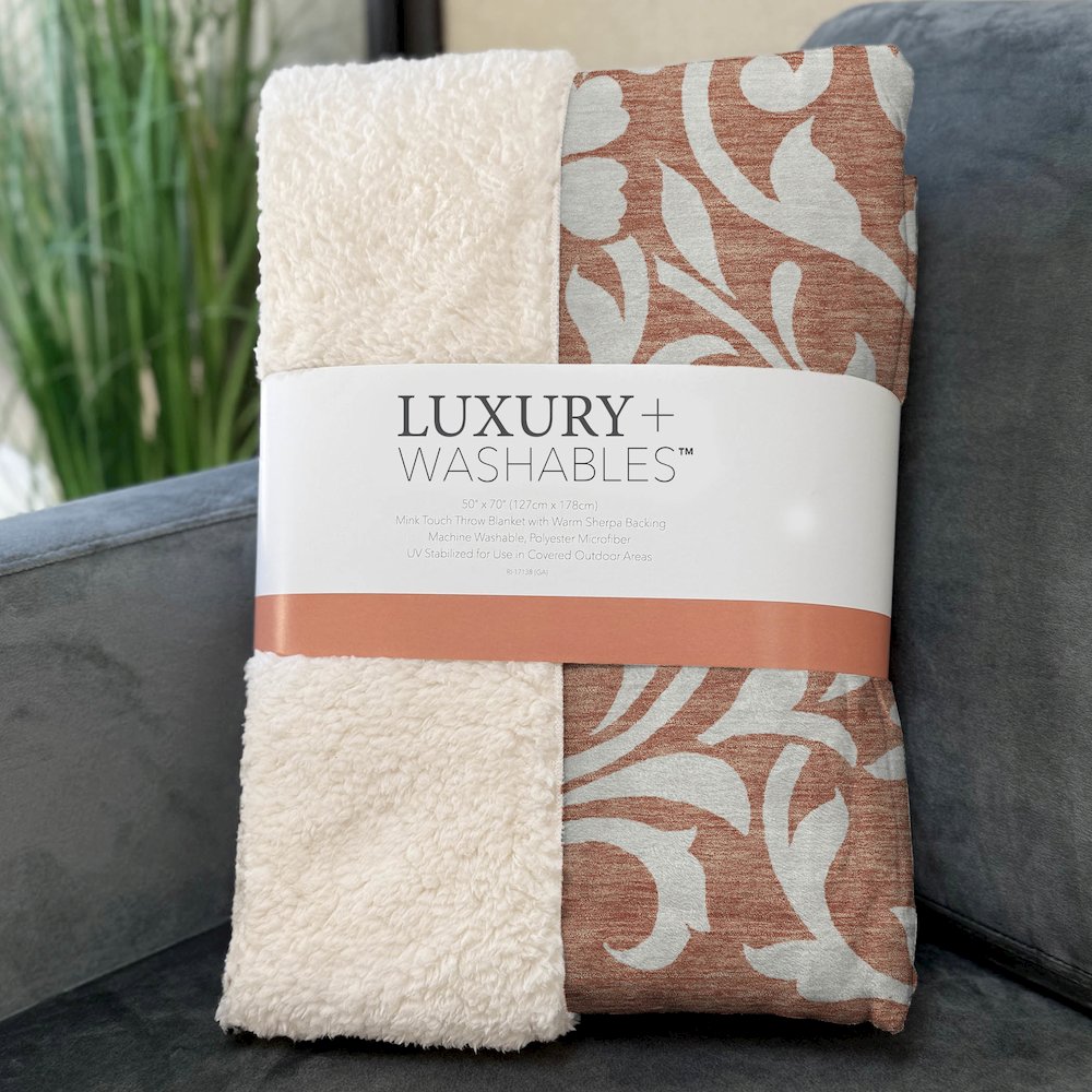 Premium Machine Washable ASB875 Salmon 50" x 70" Sherpa Throw Blanket. Picture 3