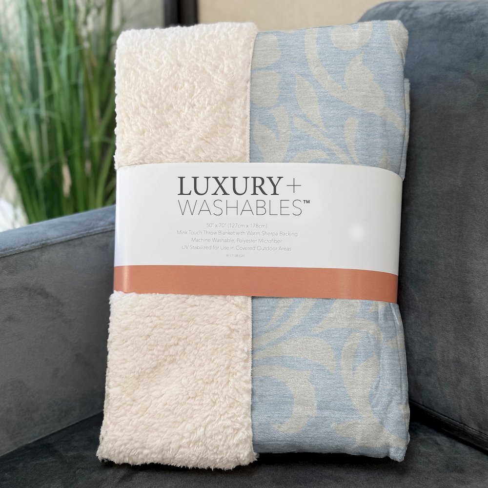 Premium Machine Washable ASB875 Sky 50" x 70" Sherpa Throw Blanket. Picture 3