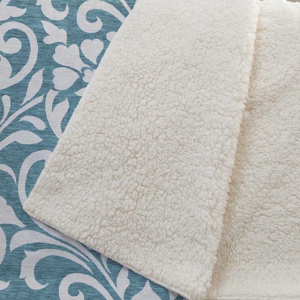 Premium Machine Washable ASB875 Teal 50" x 70" Sherpa Throw Blanket. Picture 2