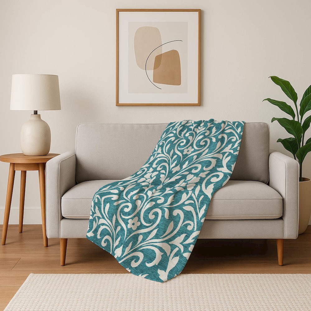 Premium Machine Washable ASB875 Teal 50" x 70" Sherpa Throw Blanket. Picture 5