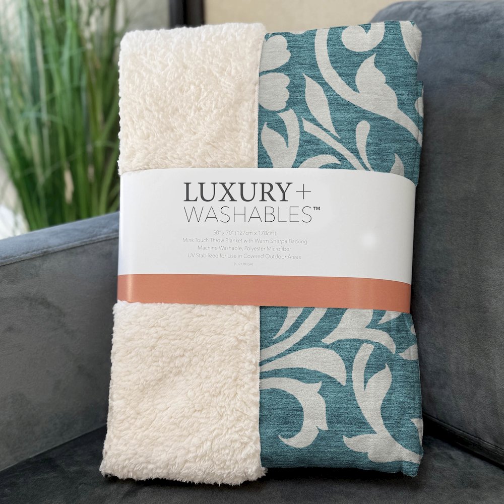 Premium Machine Washable ASB875 Teal 50" x 70" Sherpa Throw Blanket. Picture 3