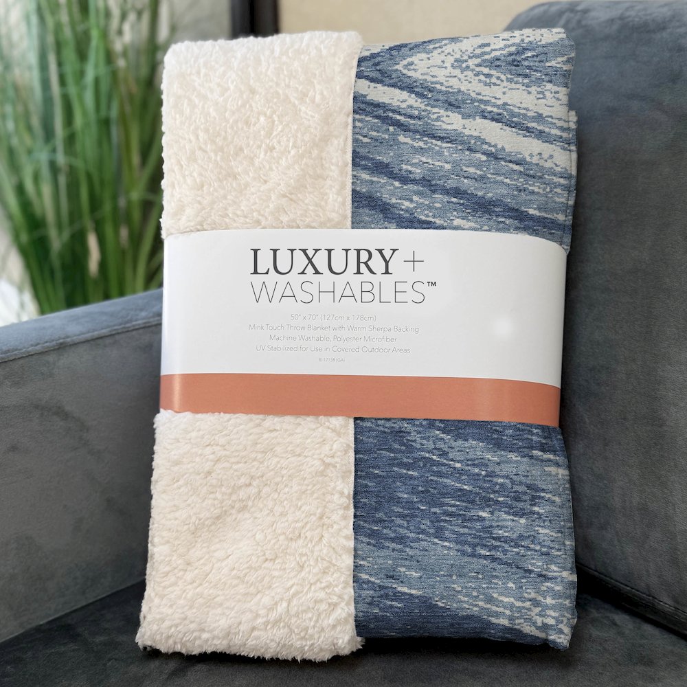 Premium Machine Washable ASB876 Blue 50" x 70" Sherpa Throw Blanket. Picture 3