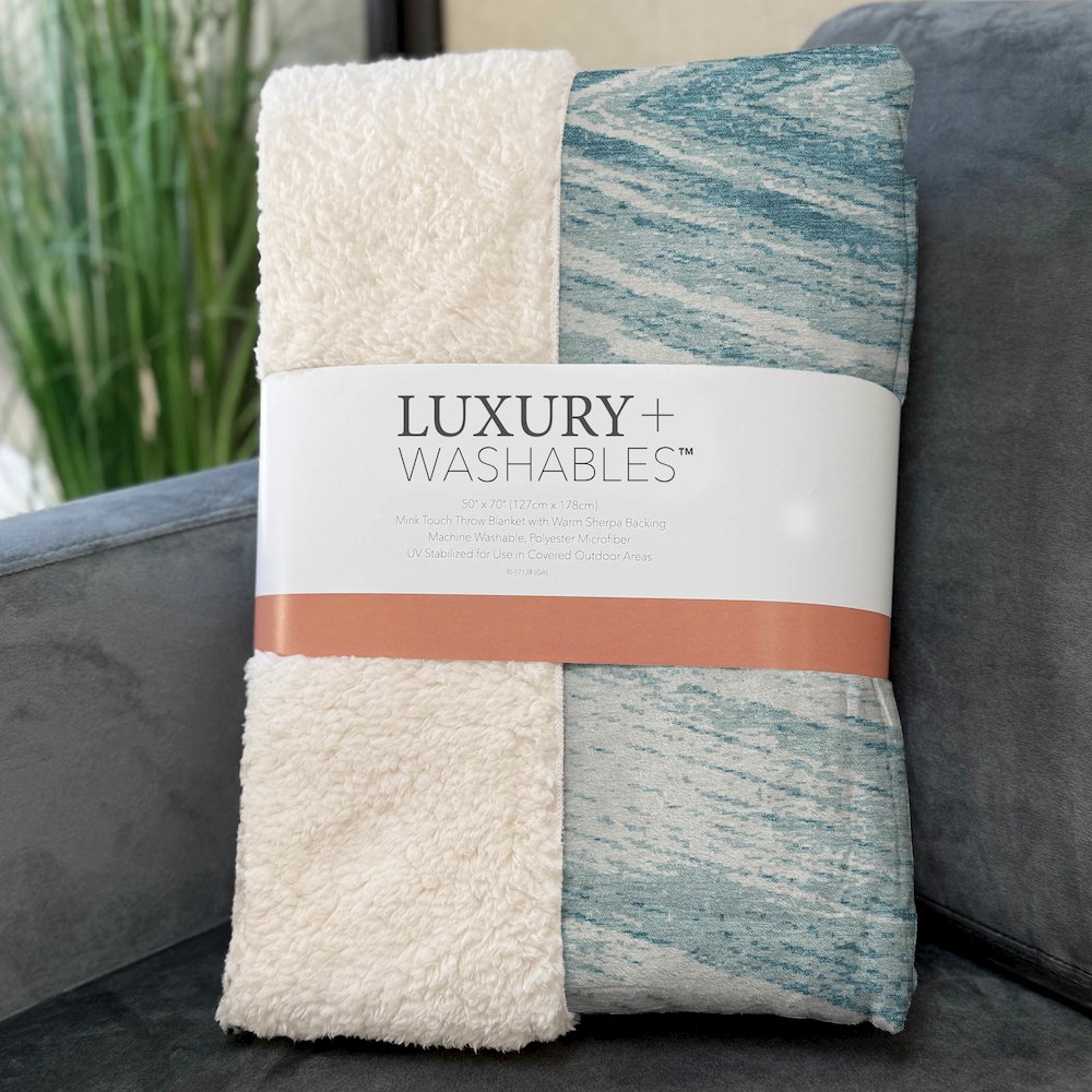 Premium Machine Washable ASB876 Teal 50" x 70" Sherpa Throw Blanket. Picture 3