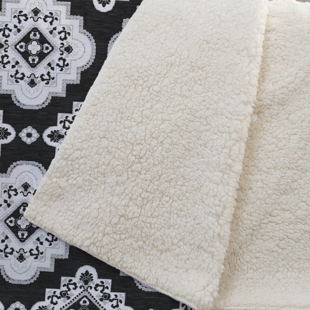 Premium Machine Washable ASB878 Black 50" x 70" Sherpa Throw Blanket. Picture 2