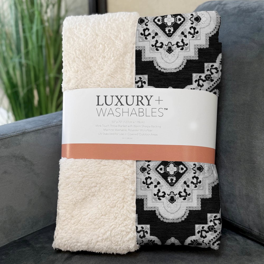 Premium Machine Washable ASB878 Black 50" x 70" Sherpa Throw Blanket. Picture 3