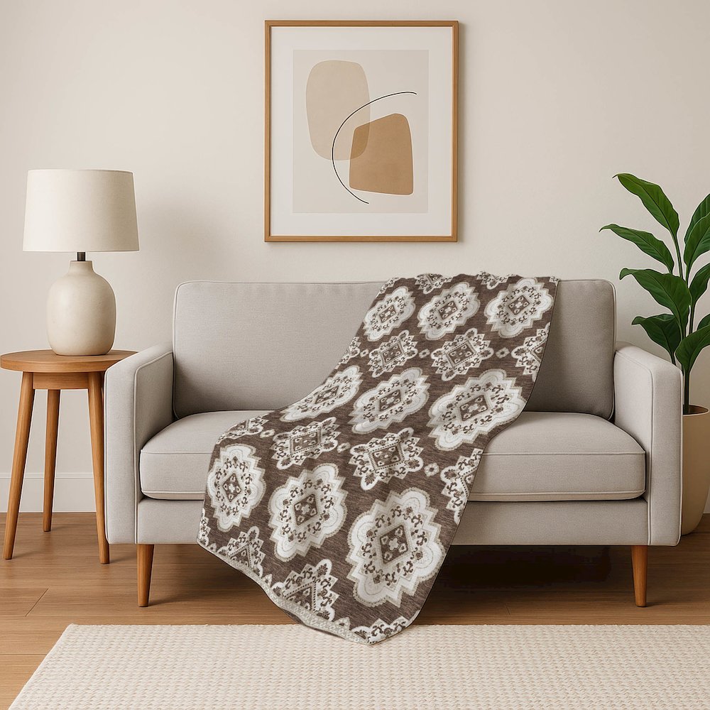 Premium Machine Washable ASB878 Brown 50" x 70" Sherpa Throw Blanket. Picture 5
