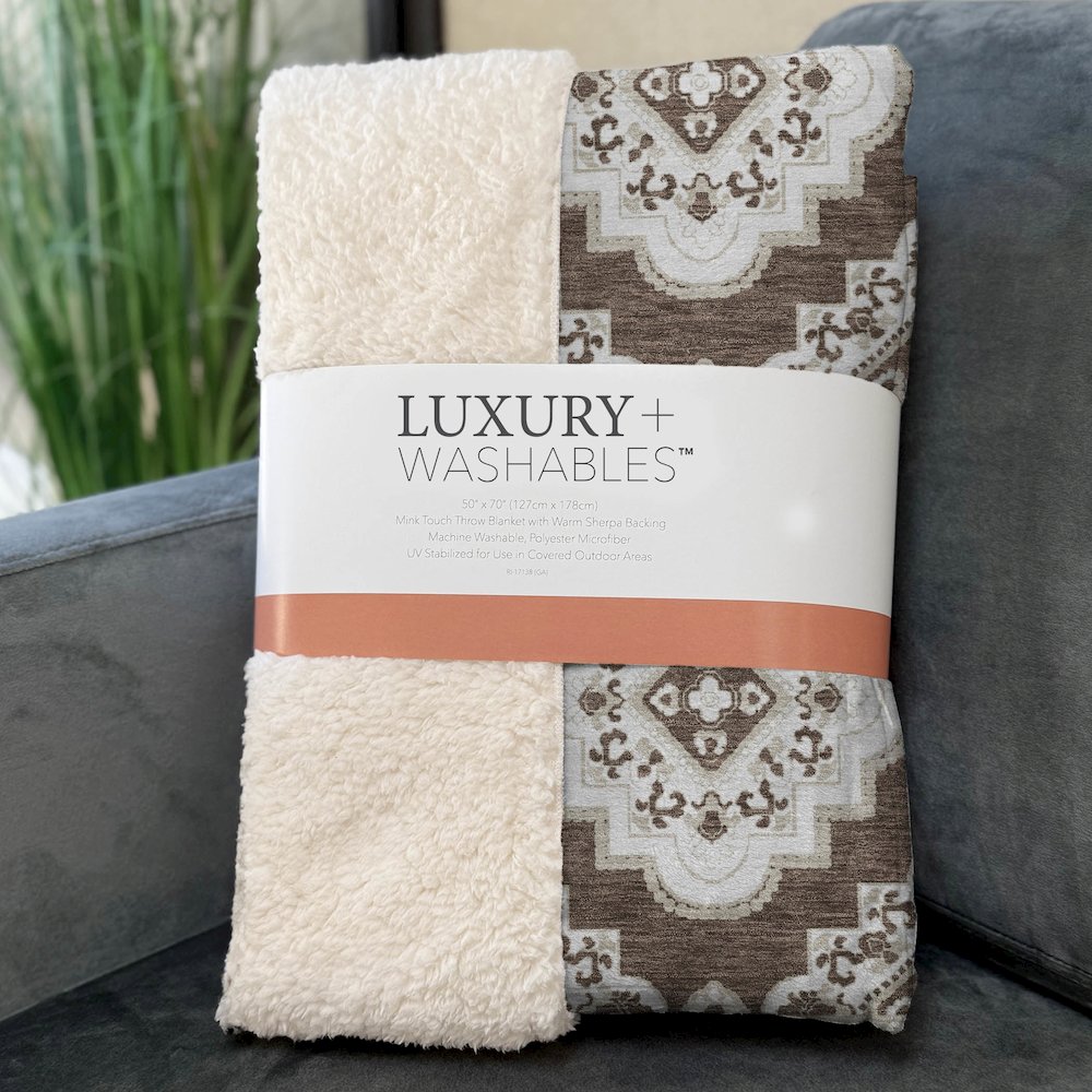 Premium Machine Washable ASB878 Brown 50" x 70" Sherpa Throw Blanket. Picture 3