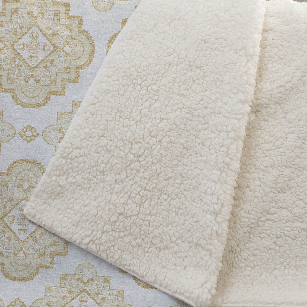 Premium Machine Washable ASB878 Gold 50" x 70" Sherpa Throw Blanket. Picture 2