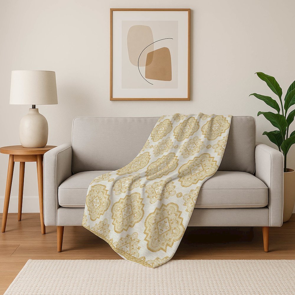Premium Machine Washable ASB878 Gold 50" x 70" Sherpa Throw Blanket. Picture 5