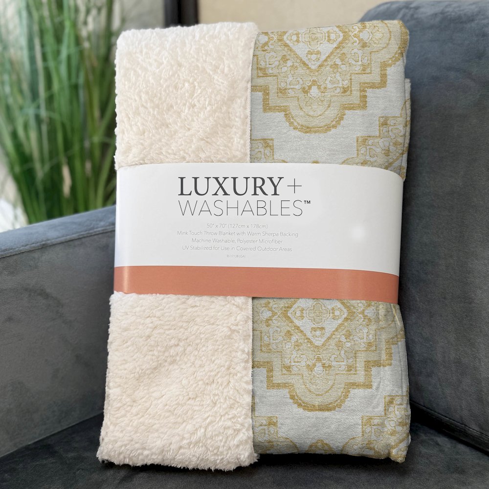 Premium Machine Washable ASB878 Gold 50" x 70" Sherpa Throw Blanket. Picture 3