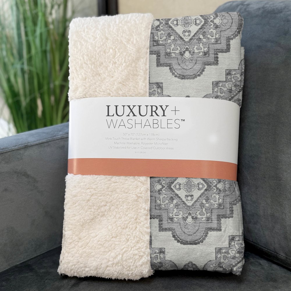 Premium Machine Washable ASB878 Gray 50" x 70" Sherpa Throw Blanket. Picture 3