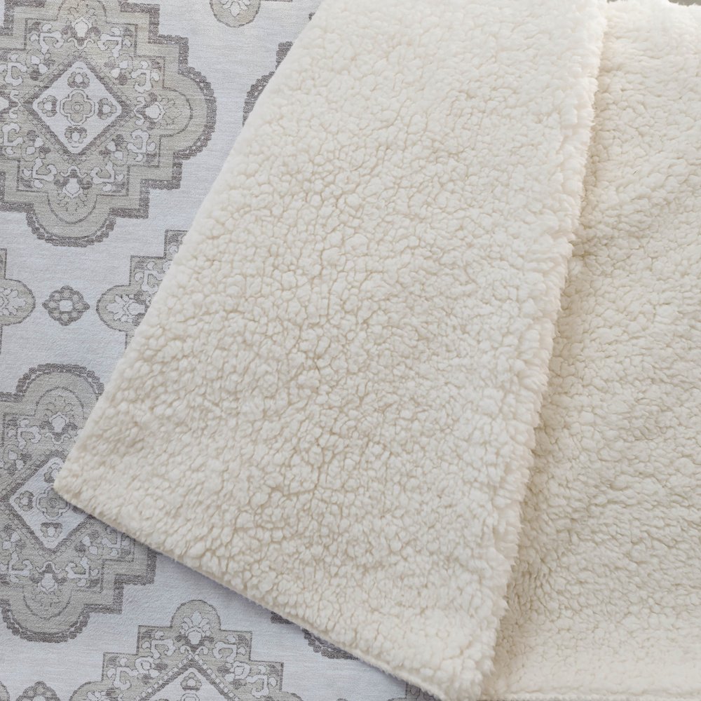 Premium Machine Washable ASB878 Ivory 50" x 70" Sherpa Throw Blanket. Picture 2