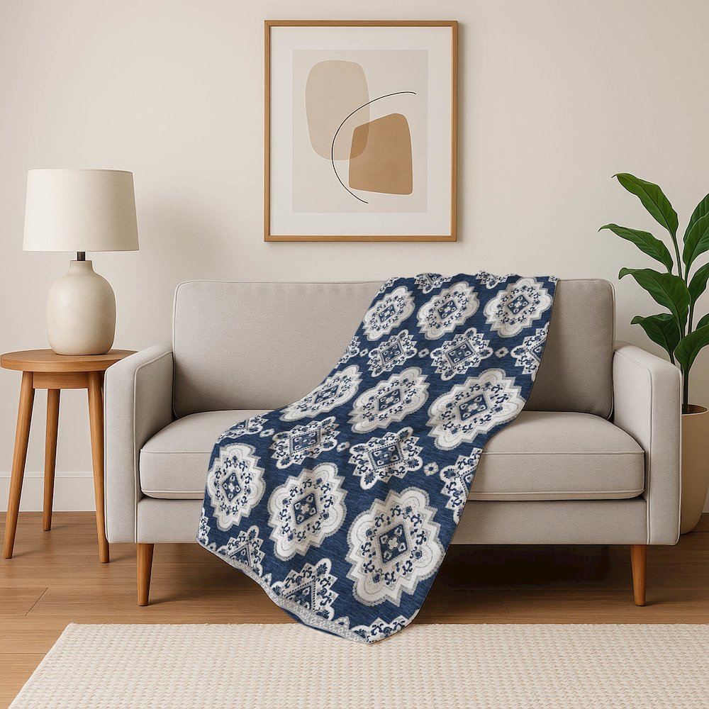 Premium Machine Washable ASB878 Navy 50" x 70" Sherpa Throw Blanket. Picture 5