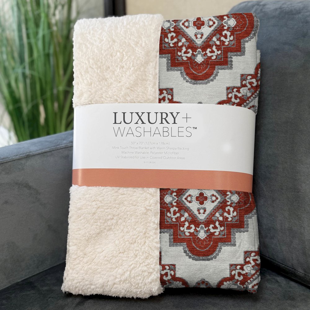 Premium Machine Washable ASB878 Red 50" x 70" Sherpa Throw Blanket. Picture 3