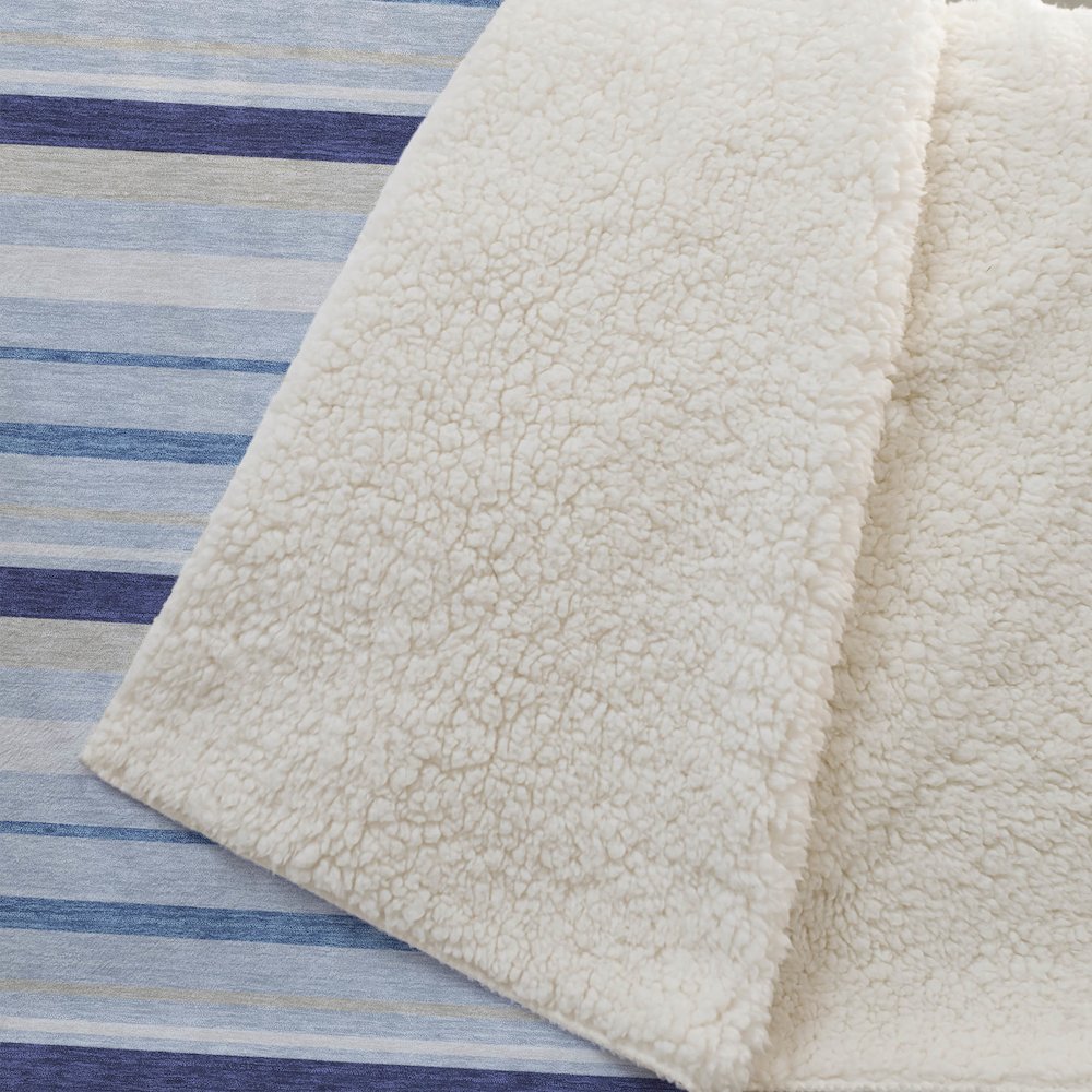 Premium Machine Washable ASB879 Blue 50" x 70" Sherpa Throw Blanket. Picture 2