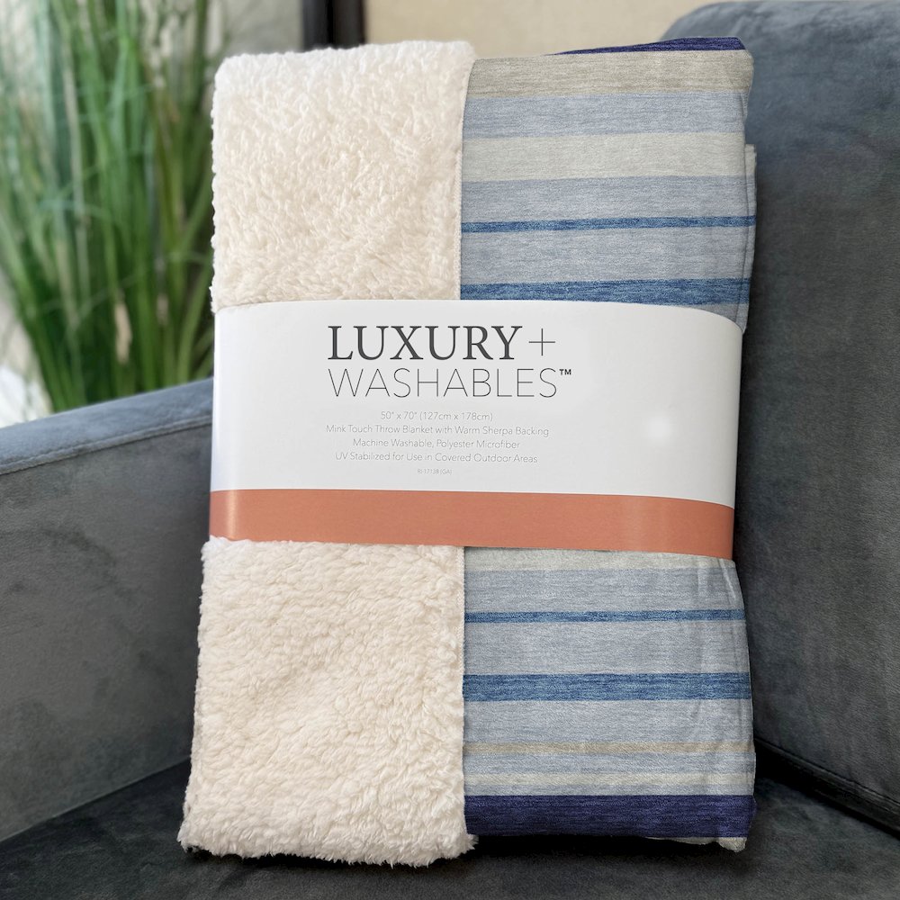 Premium Machine Washable ASB879 Blue 50" x 70" Sherpa Throw Blanket. Picture 3