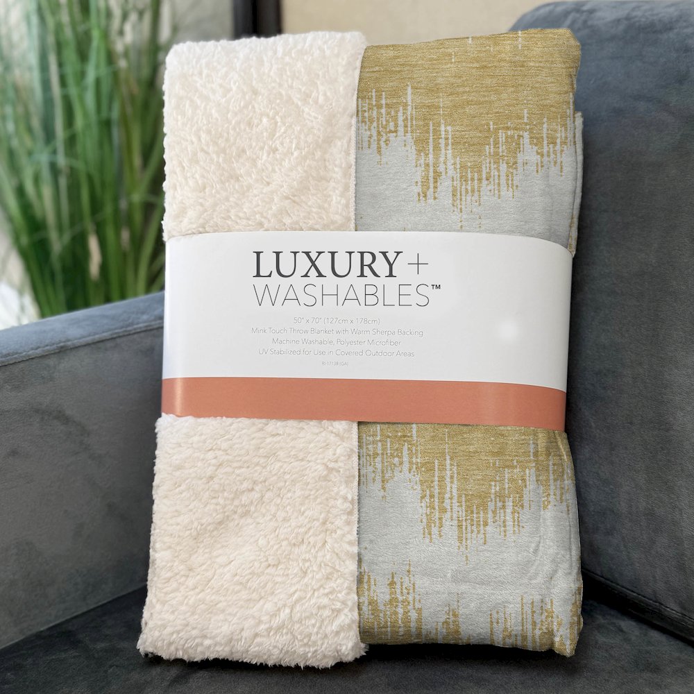 Premium Machine Washable ASB880 Gold 50" x 70" Sherpa Throw Blanket. Picture 3