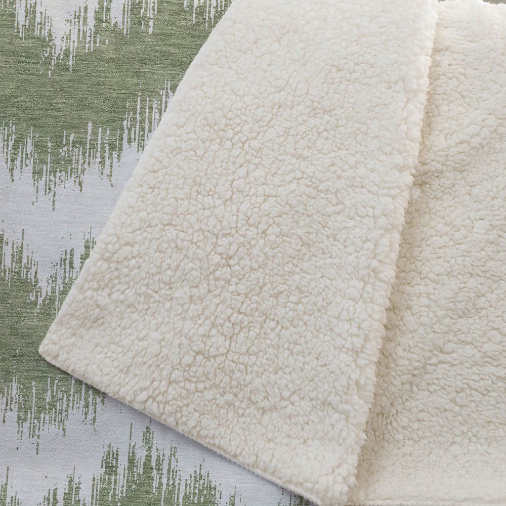 Premium Machine Washable ASB880 Green 50" x 70" Sherpa Throw Blanket. Picture 2