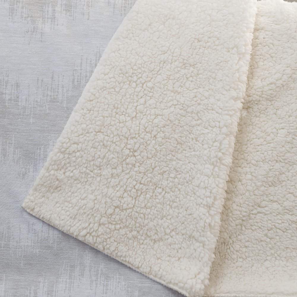 Premium Machine Washable ASB880 Ivory 50" x 70" Sherpa Throw Blanket. Picture 2
