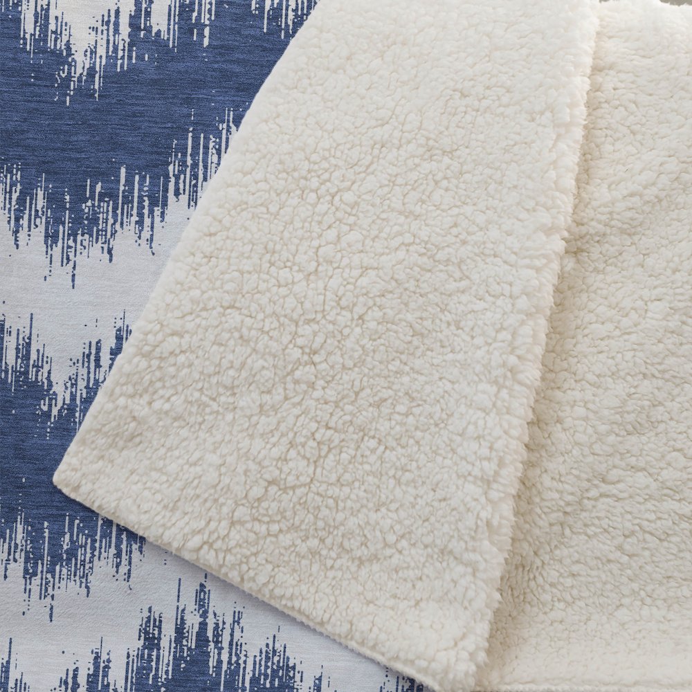 Premium Machine Washable ASB880 Navy 50" x 70" Sherpa Throw Blanket. Picture 2